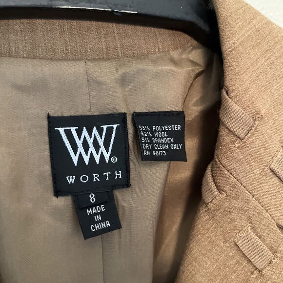 WORTH Vintage Brown Wool Blend Blazer Jacket Boho Western Cottage, Brown- Size 8 - Picture 5 of 7